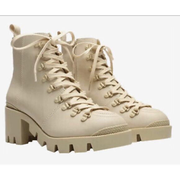 Schutz Xayane Eggshell Leather Lug Sole Boots 6 B New - Picture 1 of 8
